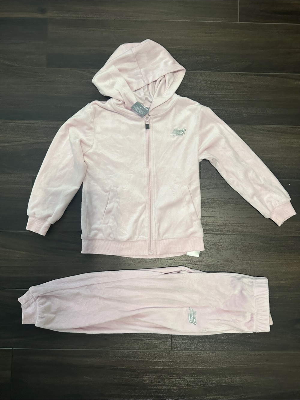 New Balance 2pc Zip Up Pink Velour Jog Set - 4T